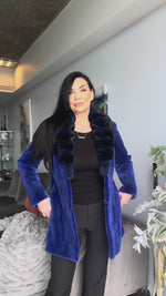New Cobalt Blue Sheared Mink Fur Stroller with Chinchilla Collar