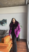 Magenta Black Cross Mink Jacket with Fox Collar