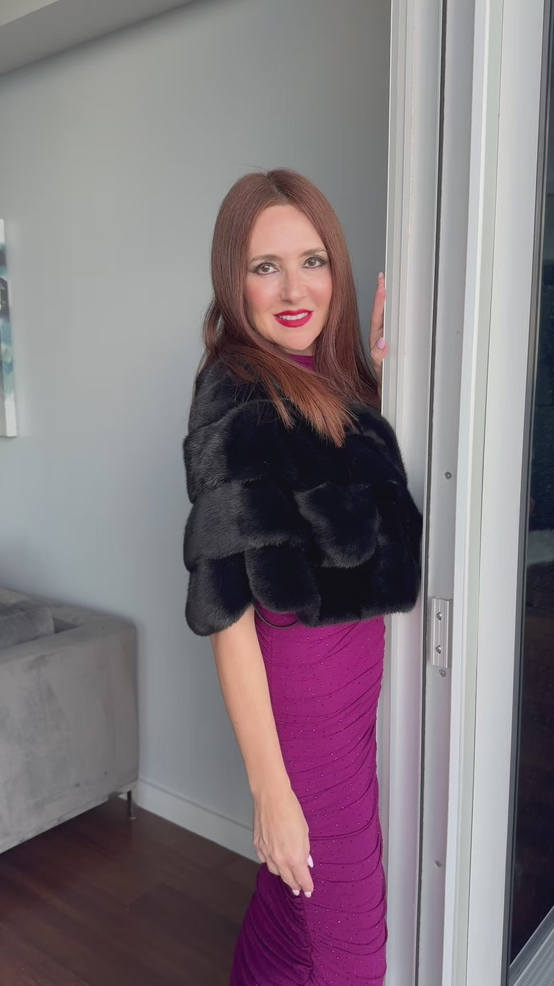 Black 3-Tier Mink Stole