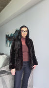 Brown Sheared Mink Reversible Jacket with Rexx Rabbit Trim