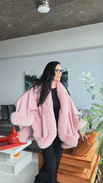 New Dusty Rose 100% Cashmere Cape with Fox Fur Trim